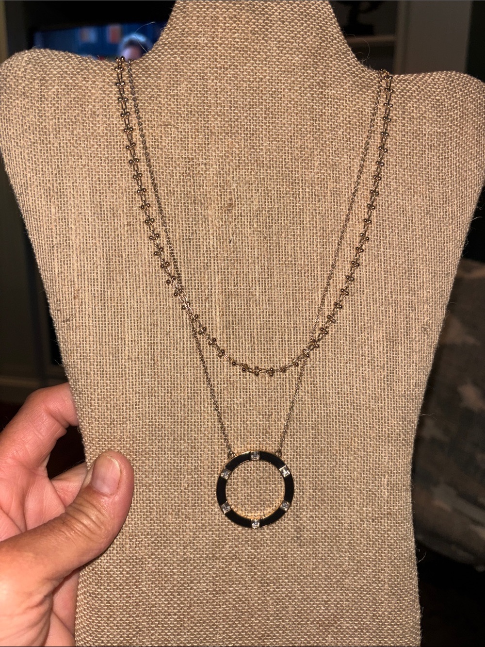 Park Lane Double-Layer Gold “Mod” Necklace with Black Circle Pendant
